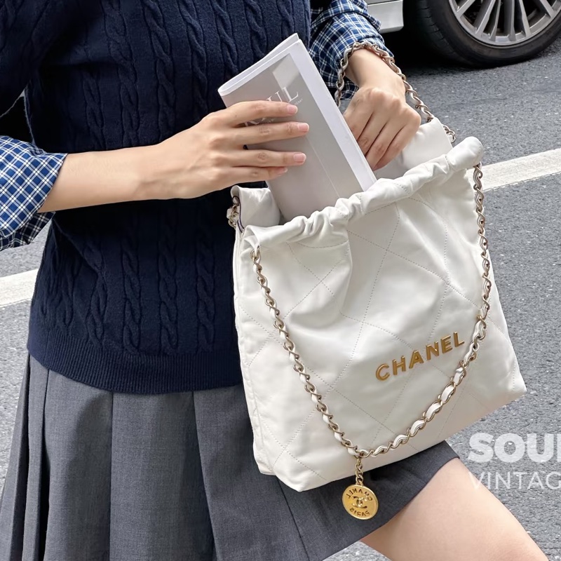 富家千金💎99新🈶購證❤️🔥Chanel香奈兒白金小號22bag垃圾袋單肩手提包-2