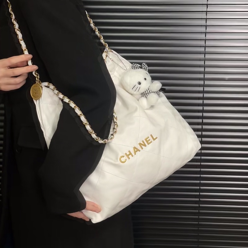 富家千金💎99新🈶購證❤️🔥Chanel香奈兒白金小號22bag垃圾袋單肩手提包-6