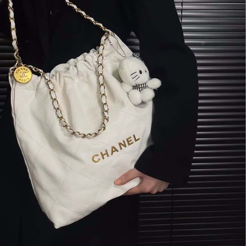 富家千金💎99新🈶購證❤️🔥Chanel香奈兒白金小號22bag垃圾袋單肩手提包-7