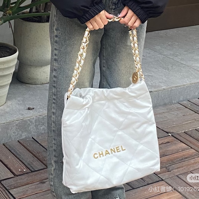 富家千金💎99新🈶購證❤️🔥Chanel香奈兒白金小號22bag垃圾袋單肩手提包-8