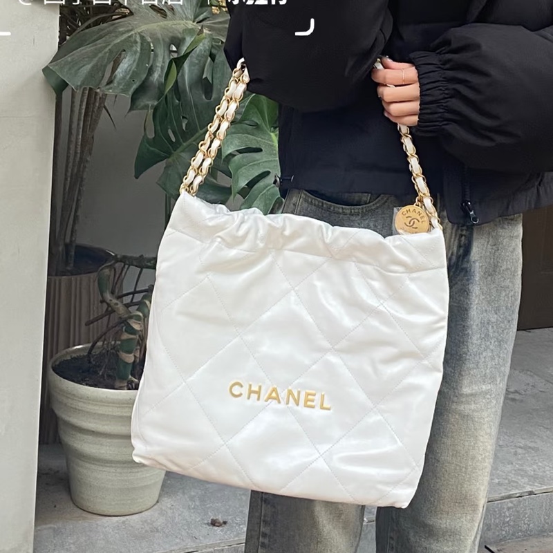 富家千金💎99新🈶購證❤️🔥Chanel香奈兒白金小號22bag垃圾袋單肩手提包-9