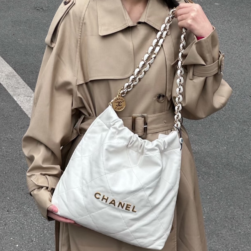 富家千金💎99新🈶購證❤️🔥Chanel香奈兒白金小號22bag垃圾袋單肩手提包-10