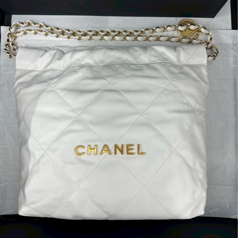 富家千金💎99新🈶購證❤️🔥Chanel香奈兒白金小號22bag垃圾袋單肩手提包-11