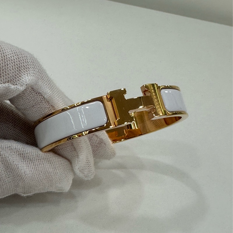 愛馬仕Clic H白色琺瑯手鐲 金色邊框 經典H扣 白色琺瑯面 ST-2