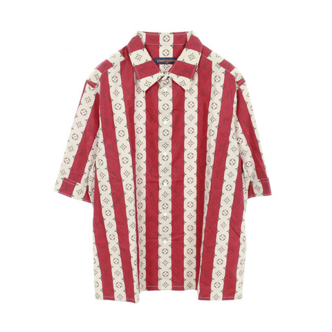LOUIS VUITTON × NIGO 條紋襯衫，純棉材質，紅色/米色/紅色，二手男士 XXL 碼