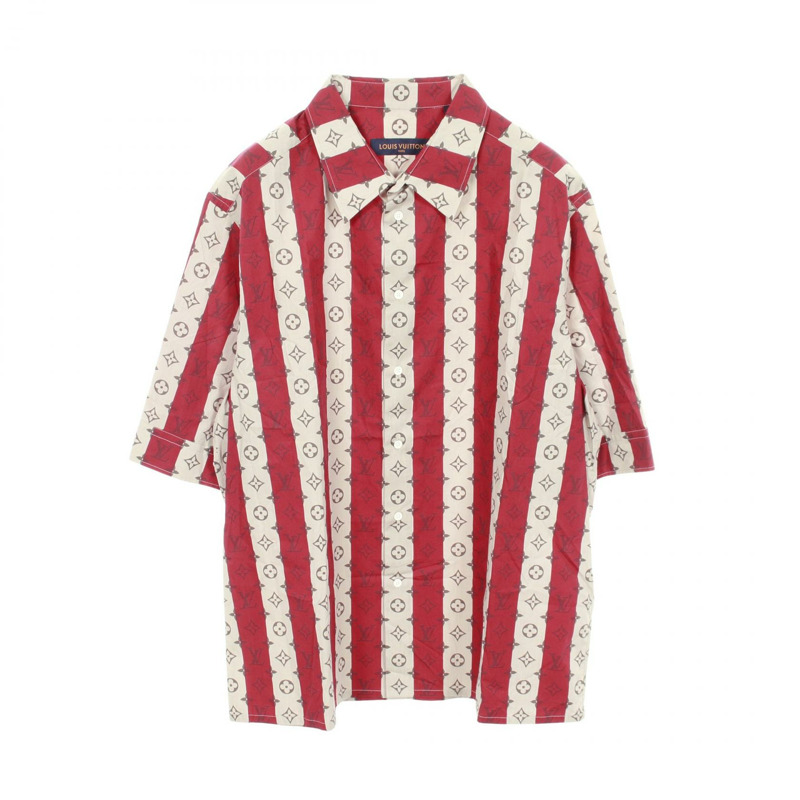 LOUIS VUITTON × NIGO 條紋襯衫,純棉材質,紅色/米色/紅色,二手男士 XXL 碼-0