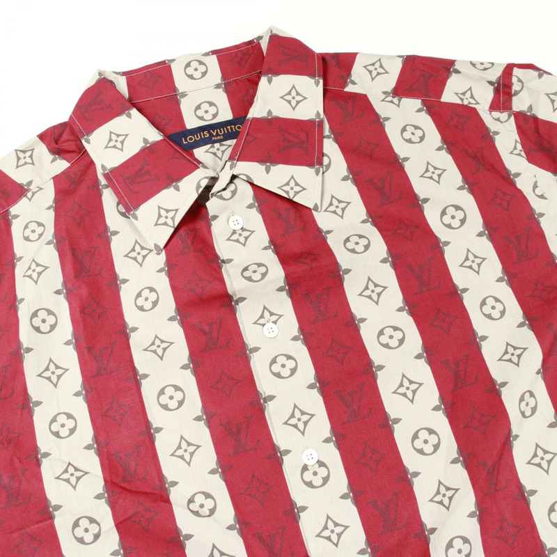 LOUIS VUITTON × NIGO 條紋襯衫,純棉材質,紅色/米色/紅色,二手男士 XXL 碼-6