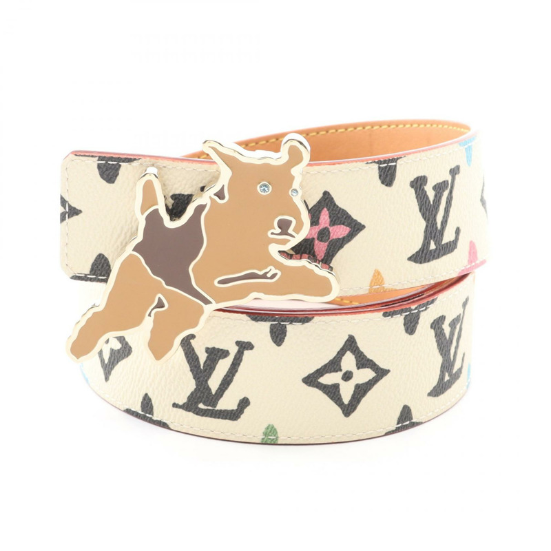 路易威登 LV Monogram Craggy 皮帶 M8650 皮革 PVC 白色 二手 女士-0