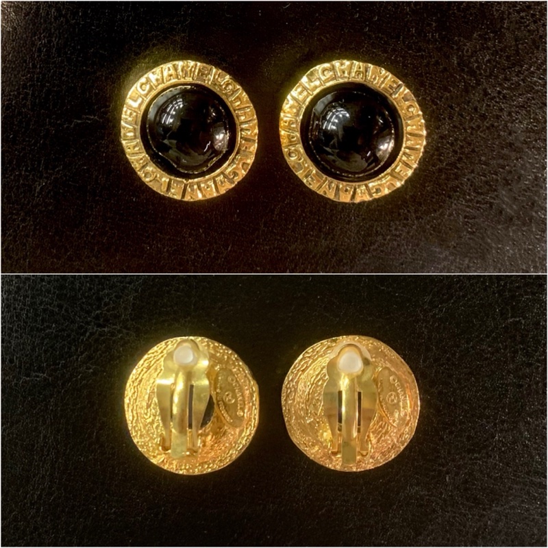 Chanel Vintage Black Gold Gripoix Ear Clips 香奈兒黑金琉璃耳夾-1