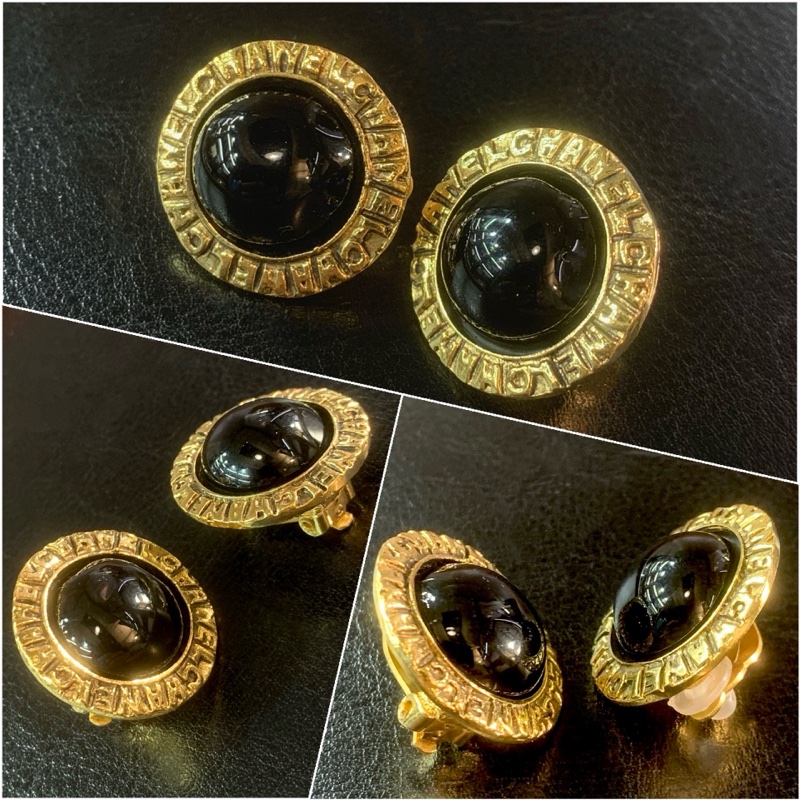Chanel Vintage Black Gold Gripoix Ear Clips 香奈兒黑金琉璃耳夾-2