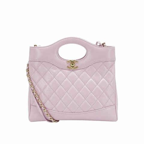 Chanel 展示品 31 Bag 油蠟羊皮金釦雙鍊手提斜背包-Mini(AS4133-粉紅)
