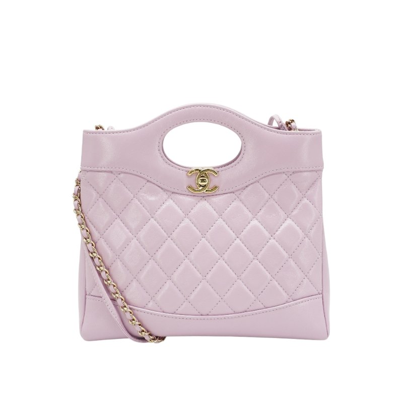 Chanel 展示品 31 Bag 油蠟羊皮金釦雙鍊手提斜背包-Mini(AS4133-粉紅)-0