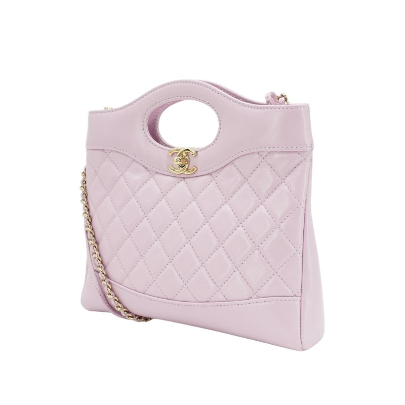 Chanel 展示品 31 Bag 油蠟羊皮金釦雙鍊手提斜背包-Mini(AS4133-粉紅)-1