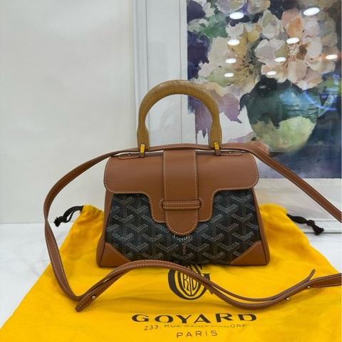 Goyard 戈雅 焦糖色 mini 西貢包 木質手柄 手提包 單肩斜挎包 21年編碼