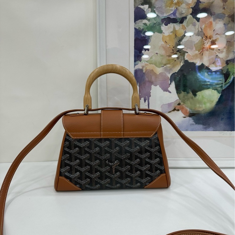 Goyard 戈雅 焦糖色 mini 西貢包 木質手柄 手提包 單肩斜挎包 21年編碼-2
