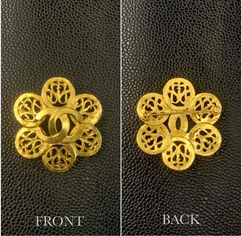 香奈兒六片鏤空花瓣CC心口針 95A Chanel Signature Interlocking CC logo Cutout Floral Detail Brooch-1