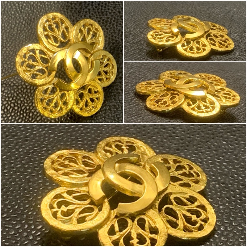 香奈兒六片鏤空花瓣CC心口針 95A Chanel Signature Interlocking CC logo Cutout Floral Detail Brooch-2