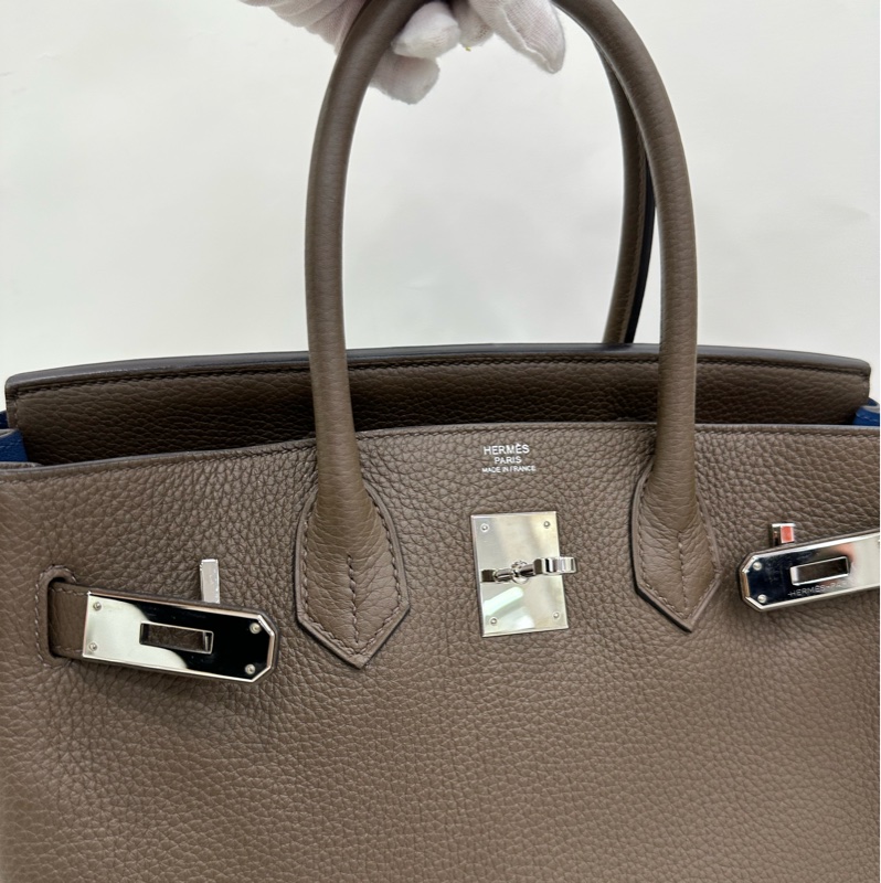 Hermes 愛馬仕 birkin30 斑鳩灰內拼藍 銀扣 D刻-7