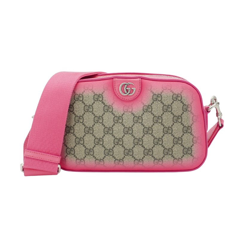 Gucci 展示品 Ophidia GG Supreme 帆布漸層斜背相機包(752591-桃紅/棕)-0