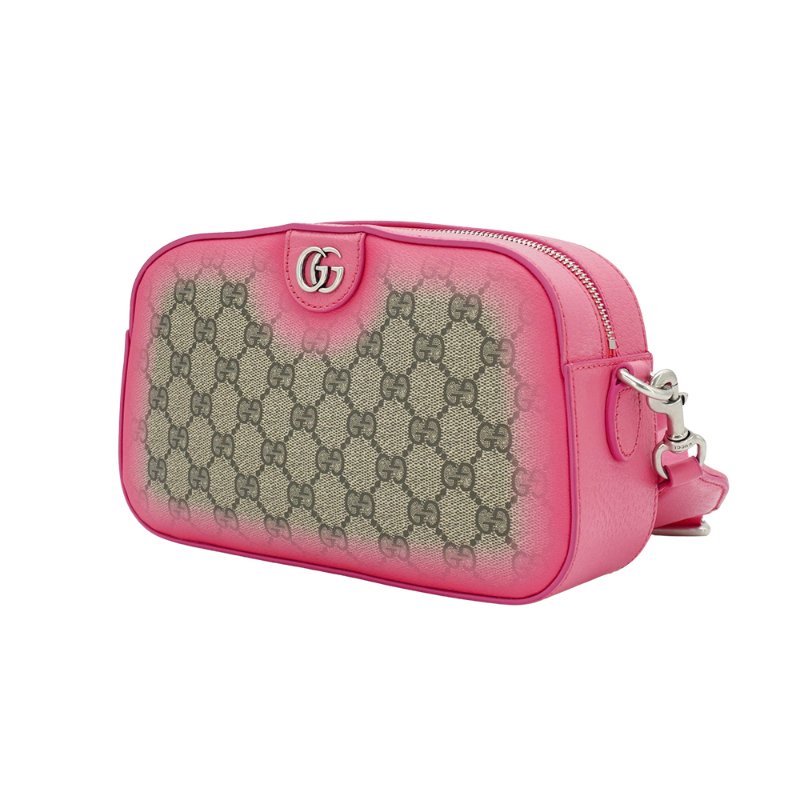 Gucci 展示品 Ophidia GG Supreme 帆布漸層斜背相機包(752591-桃紅/棕)-1