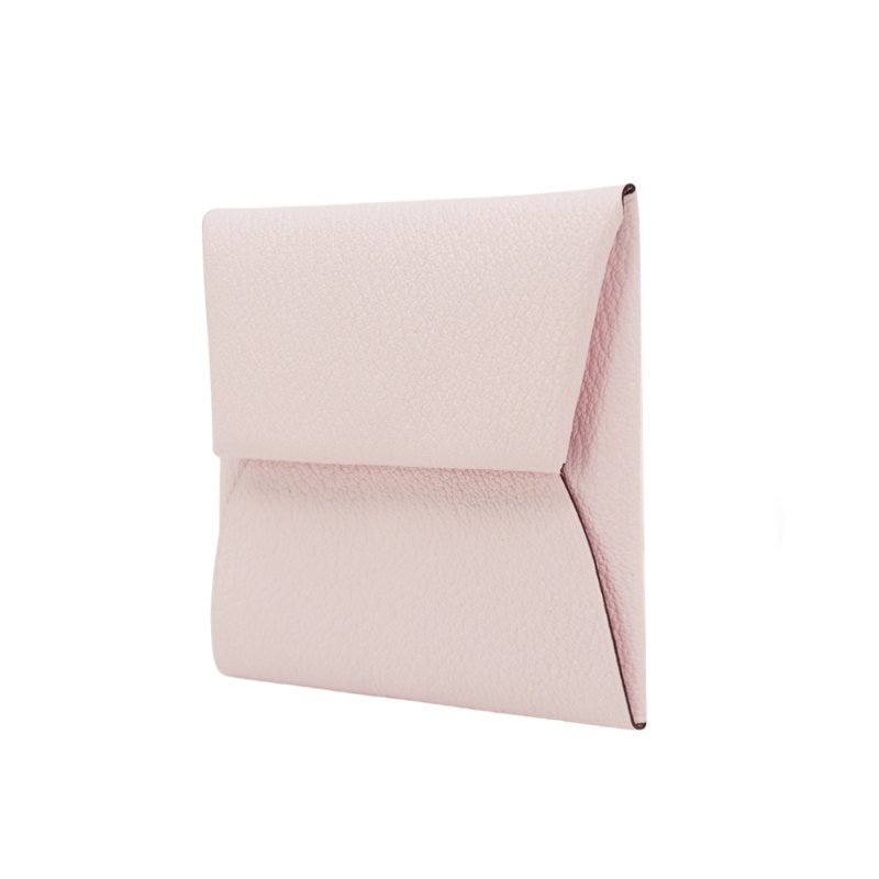 Hermes 展示品 Bastia Chevre 山羊皮方型暗釦零錢包(櫻花粉)-1