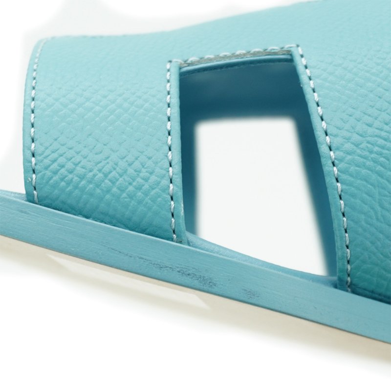 Hermes 展示品 Epson Oran 小牛皮平底涼鞋#38(土耳其藍)-5