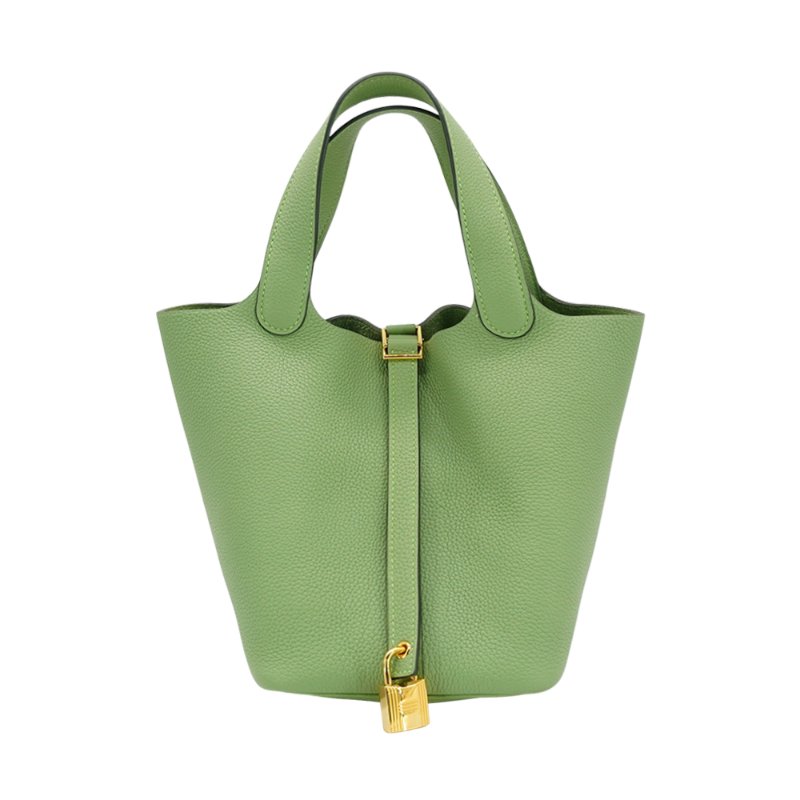 Hermes 展示品 Picotin 18 牛皮金釦水桶包(3I牛油果綠)-0
