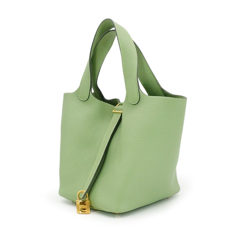 Hermes 展示品 Picotin 18 牛皮金釦水桶包(3I牛油果綠)-1