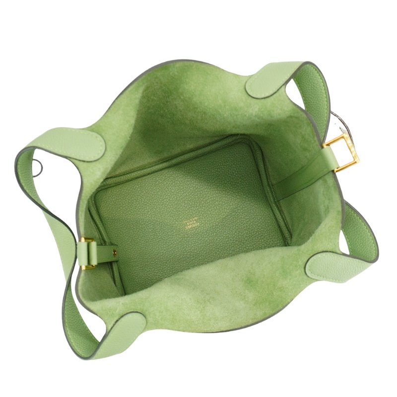 Hermes 展示品 Picotin 18 牛皮金釦水桶包(3I牛油果綠)-4