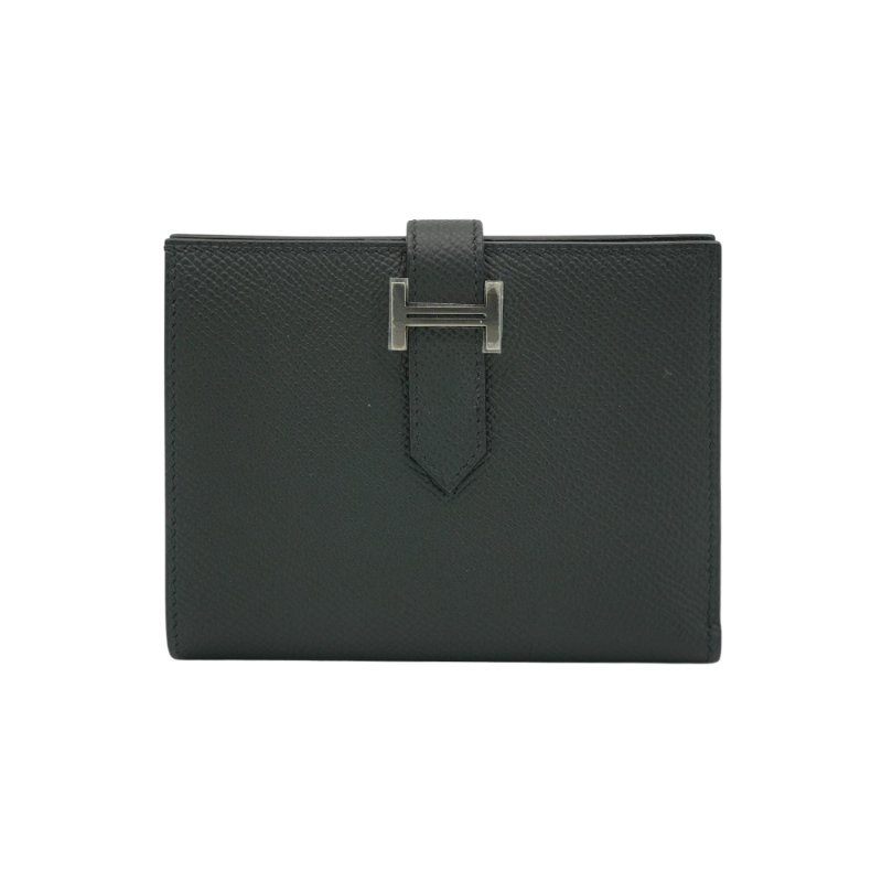 Hermes Bearn Epsom 牛皮銀扣對折短夾(黑)-0
