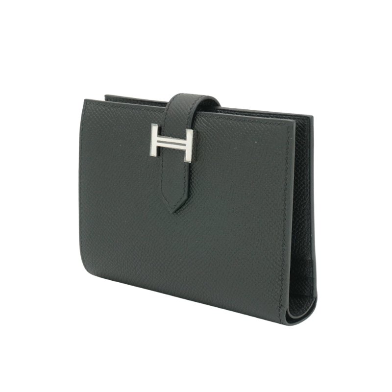 Hermes Bearn Epsom 牛皮銀扣對折短夾(黑)-1
