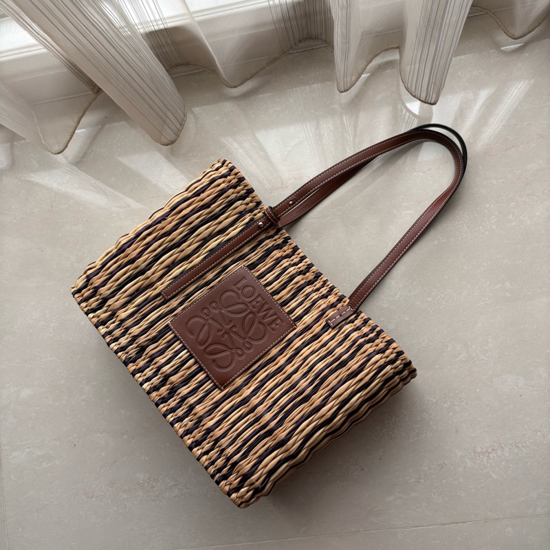 LOEWE條紋草編托特包-0