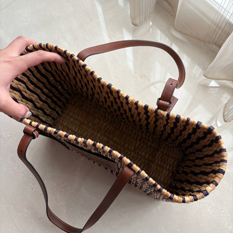 LOEWE條紋草編托特包-3