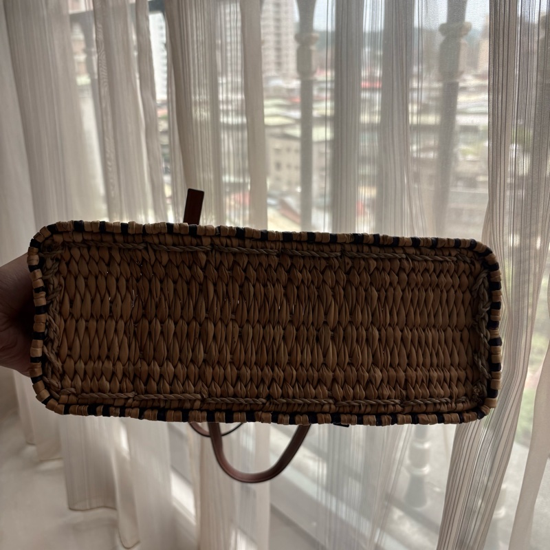 LOEWE條紋草編托特包-7