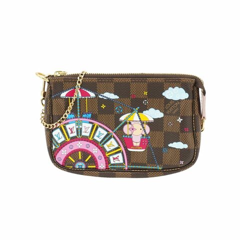 Louis Vuitton Vivienne 摩天輪印花帆布金鍊小包(N60402-咖)
