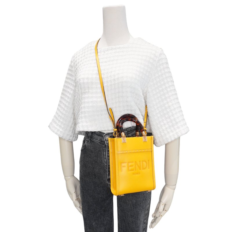 Fendi Sunshine 全皮手提斜背二用包-Mini(8BS051-黃)-5