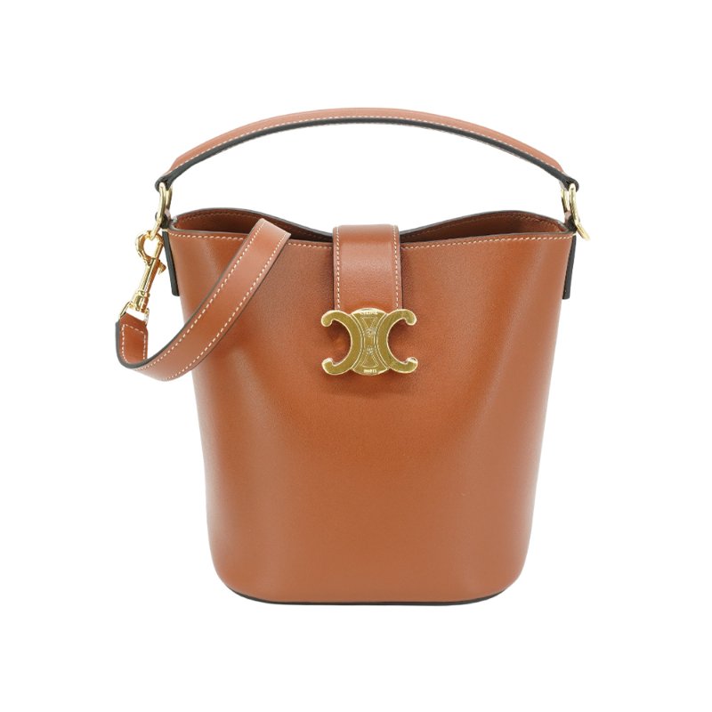Celine 展示品 Louise 牛皮金釦凱旋門兩用水桶包-小(棕)-0