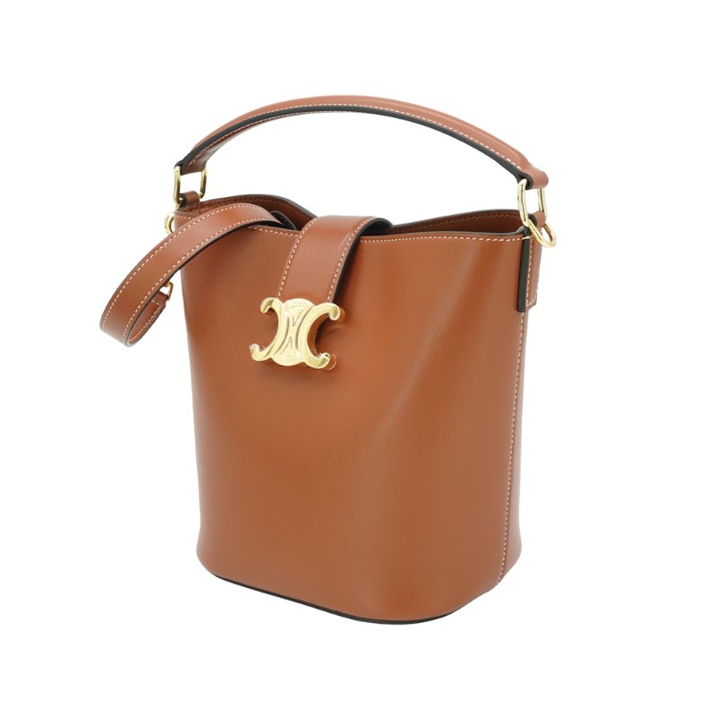 Celine 展示品 Louise 牛皮金釦凱旋門兩用水桶包-小(棕)-1