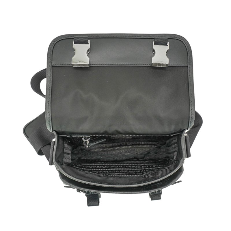 Prada Re-Nylon 銀三角logo尼龍雙釦斜背包(2VD034-黑)-4