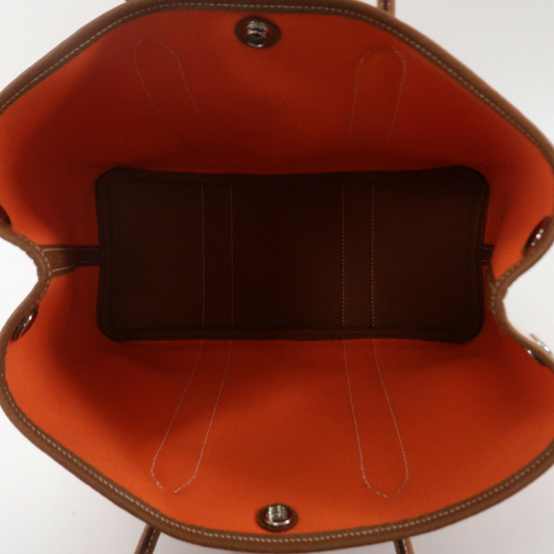 HERMES Negonda皮革/帆布Garden Party TPM手挽袋Gold/Orange Poppy-4
