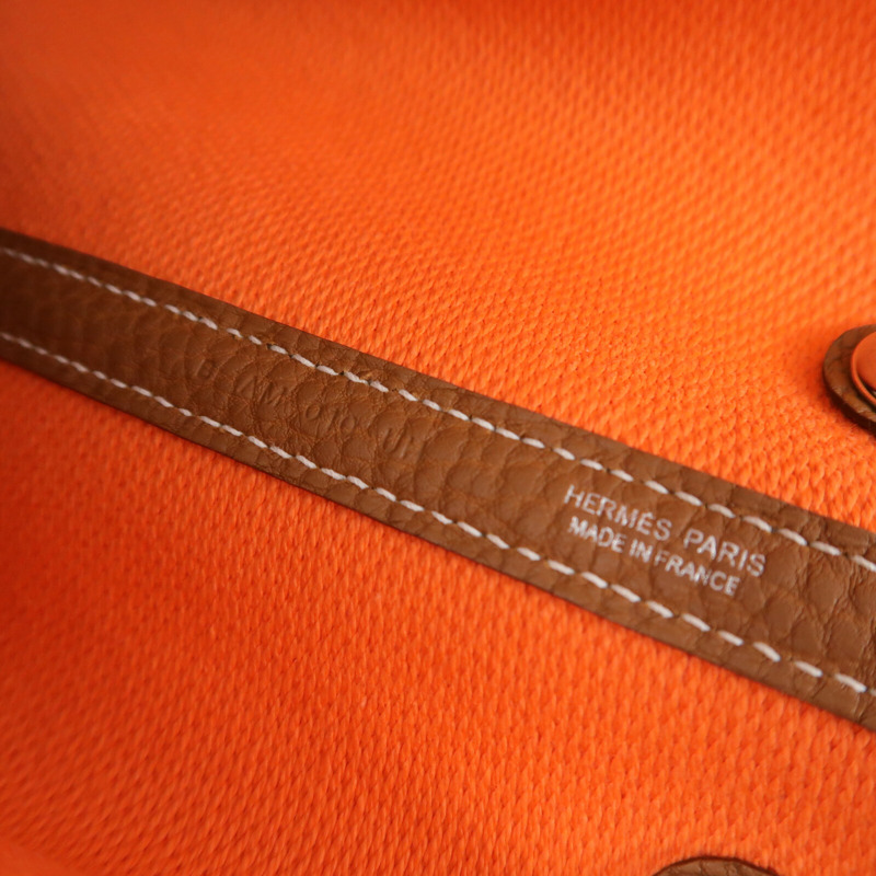 HERMES Negonda皮革/帆布Garden Party TPM手挽袋Gold/Orange Poppy-5
