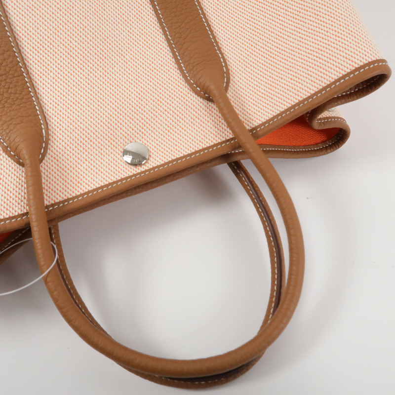 HERMES Negonda皮革/帆布Garden Party TPM手挽袋Gold/Orange Poppy-6
