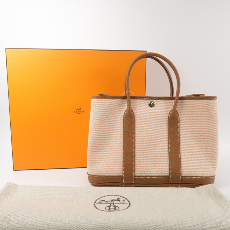 HERMES Negonda皮革/帆布Garden Party TPM手挽袋Gold/Orange Poppy-7