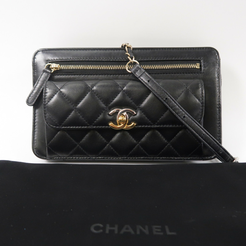 CHANEL 牛皮皮革Chain Shoulder鏈帶肩背袋-9