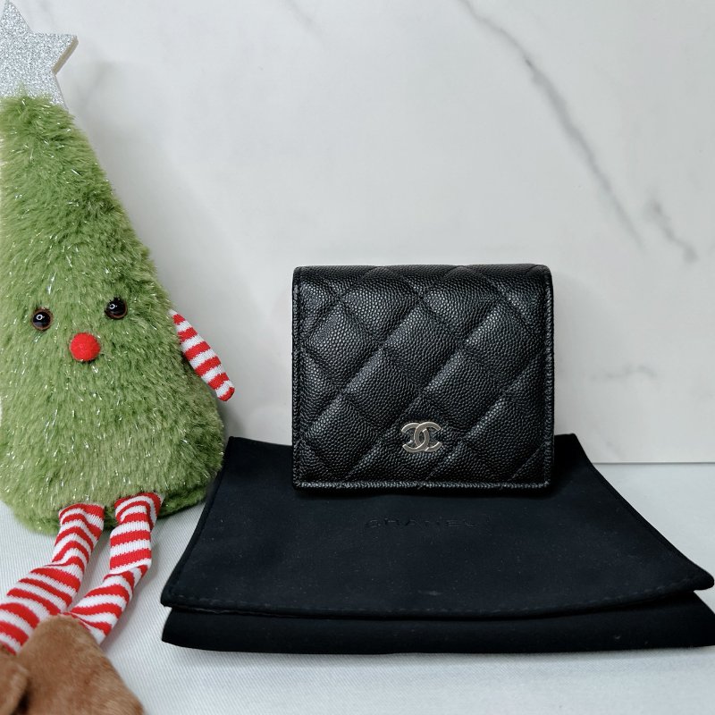 CHANEL 全新荔枝牛對折短夾-0