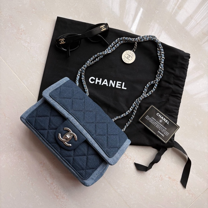CHANEL✨徽章拼色牛仔cf大mini cf20-0