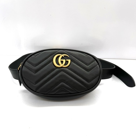 GUCCI 古馳 黑色 雙G MARMONT 腰包 476434