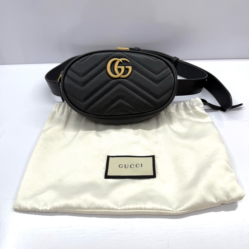 GUCCI 古馳 黑色 雙G MARMONT 腰包 476434-2