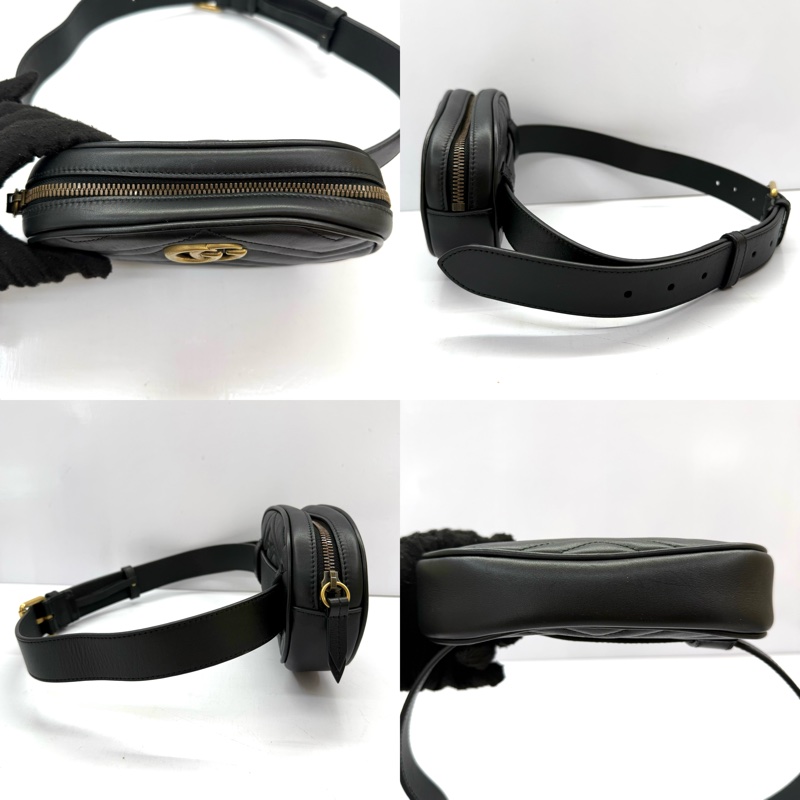 GUCCI 古馳 黑色 雙G MARMONT 腰包 476434-3
