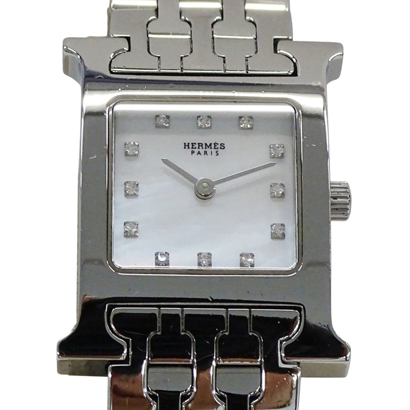 愛馬仕 (Hermes) 女士腕錶品牌 H-Watch 12P 鑲鑽石英錶 QZ HH1.210 不鏽鋼 SS 銀色-1